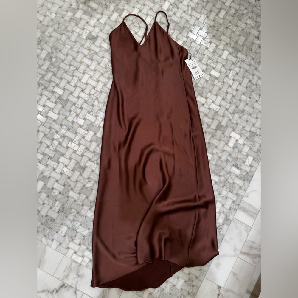 Zara Brown Satin Dress